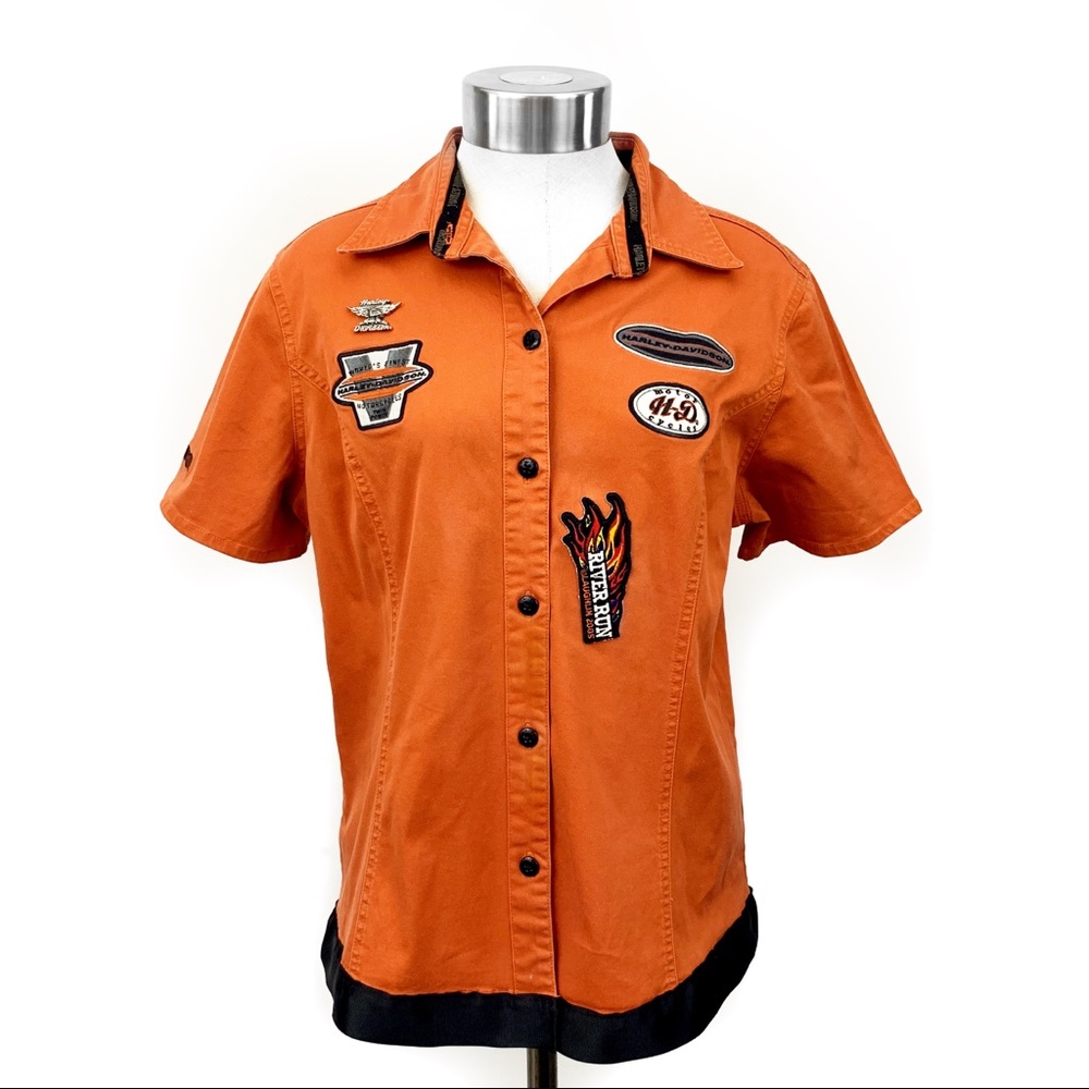 Harley Davidson Orange Patch Button Down Top - image 1